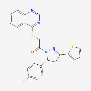 molecular formula C24H20N4OS2 B2877005 1-[5-(4-methylphenyl)-3-(thiophen-2-yl)-4,5-dihydro-1H-pyrazol-1-yl]-2-(quinazolin-4-ylsulfanyl)ethan-1-one CAS No. 852366-92-8