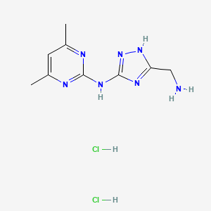 molecular formula C9H15Cl2N7 B2877013 N-[5-(Aminomethyl)-4H-1,2,4-triazol-3-yl]-4,6-dimethylpyrimidin-2-amine dihydrochloride CAS No. 1858250-45-9