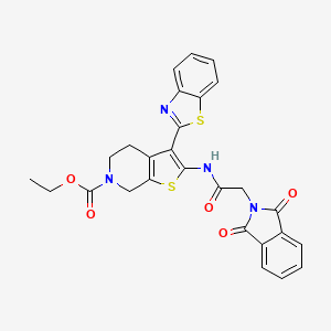 molecular formula C27H22N4O5S2 B2877040 ethyl 3-(1,3-benzothiazol-2-yl)-2-[2-(1,3-dioxo-2,3-dihydro-1H-isoindol-2-yl)acetamido]-4H,5H,6H,7H-thieno[2,3-c]pyridine-6-carboxylate CAS No. 921093-72-3