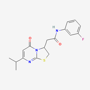 molecular formula C17H18FN3O2S B2877072 N-(3-fluorophenyl)-2-(7-isopropyl-5-oxo-3,5-dihydro-2H-thiazolo[3,2-a]pyrimidin-3-yl)acetamide CAS No. 953257-89-1