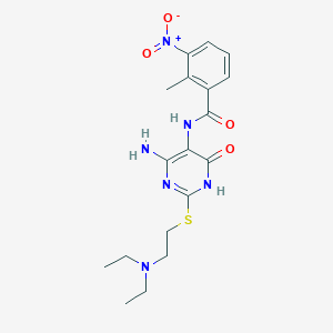 molecular formula C18H24N6O4S B2877167 N-(4-amino-2-((2-(diethylamino)ethyl)thio)-6-oxo-1,6-dihydropyrimidin-5-yl)-2-methyl-3-nitrobenzamide CAS No. 888420-39-1