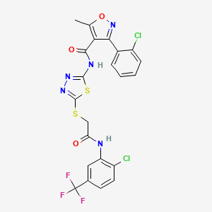 molecular formula C22H14Cl2F3N5O3S2 B2877189 N-(5-((2-((2-chloro-5-(trifluoromethyl)phenyl)amino)-2-oxoethyl)thio)-1,3,4-thiadiazol-2-yl)-3-(2-chlorophenyl)-5-methylisoxazole-4-carboxamide CAS No. 389073-71-6