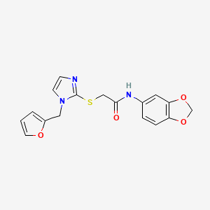 molecular formula C17H15N3O4S B2877206 N-(2H-1,3-benzodioxol-5-yl)-2-({1-[(furan-2-yl)methyl]-1H-imidazol-2-yl}sulfanyl)acetamide CAS No. 872594-21-3