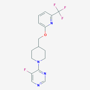 molecular formula C16H16F4N4O B2877222 5-Fluoro-4-[4-({[6-(trifluoromethyl)pyridin-2-yl]oxy}methyl)piperidin-1-yl]pyrimidine CAS No. 2201783-34-6