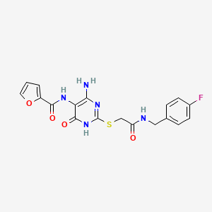 molecular formula C18H16FN5O4S B2877237 N-(4-amino-2-((2-((4-fluorobenzyl)amino)-2-oxoethyl)thio)-6-oxo-1,6-dihydropyrimidin-5-yl)furan-2-carboxamide CAS No. 868226-42-0