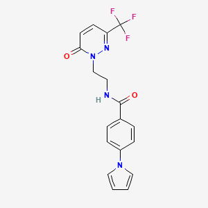 molecular formula C18H15F3N4O2 B2877275 N-{2-[6-oxo-3-(trifluoromethyl)-1,6-dihydropyridazin-1-yl]ethyl}-4-(1H-pyrrol-1-yl)benzamide CAS No. 2415622-99-8