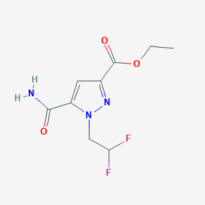 molecular formula C9H11F2N3O3 B2877282 ethyl 5-carbamoyl-1-(2,2-difluoroethyl)-1H-pyrazole-3-carboxylate CAS No. 1946823-09-1