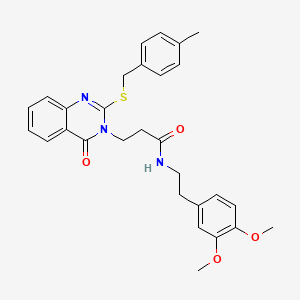 molecular formula C29H31N3O4S B2877290 N-[2-(3,4-dimethoxyphenyl)ethyl]-3-(2-{[(4-methylphenyl)methyl]sulfanyl}-4-oxo-3,4-dihydroquinazolin-3-yl)propanamide CAS No. 422288-94-6