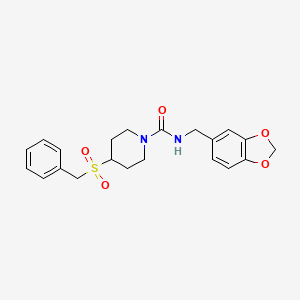 molecular formula C21H24N2O5S B2877318 N-(benzo[d][1,3]dioxol-5-ylmethyl)-4-(benzylsulfonyl)piperidine-1-carboxamide CAS No. 2034309-10-7