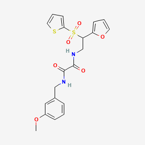 molecular formula C20H20N2O6S2 B2877339 N-[2-(FURAN-2-YL)-2-(THIOPHENE-2-SULFONYL)ETHYL]-N'-[(3-METHOXYPHENYL)METHYL]ETHANEDIAMIDE CAS No. 896319-04-3