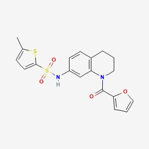 molecular formula C19H18N2O4S2 B2877428 N-[1-(furan-2-carbonyl)-1,2,3,4-tetrahydroquinolin-7-yl]-5-methylthiophene-2-sulfonamide CAS No. 946220-44-6
