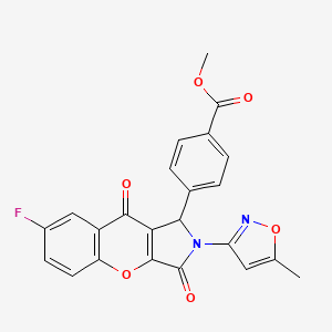 molecular formula C23H15FN2O6 B2877438 Methyl 4-(7-fluoro-2-(5-methylisoxazol-3-yl)-3,9-dioxo-1,2,3,9-tetrahydrochromeno[2,3-c]pyrrol-1-yl)benzoate CAS No. 874396-97-1