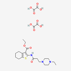 molecular formula C24H35N3O11S B2877445 Ethyl 2-(3-(4-ethylpiperazin-1-yl)propanamido)-4,5,6,7-tetrahydrobenzo[b]thiophene-3-carboxylate dioxalate CAS No. 313641-44-0