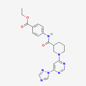 molecular formula C21H23N7O3 B2877446 ethyl 4-(1-(6-(1H-1,2,4-triazol-1-yl)pyrimidin-4-yl)piperidine-3-carboxamido)benzoate CAS No. 1797186-06-1