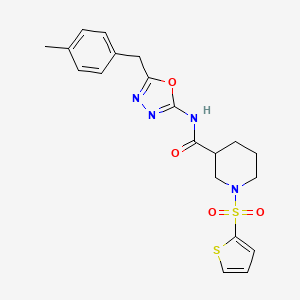 molecular formula C20H22N4O4S2 B2877449 N-(5-(4-methylbenzyl)-1,3,4-oxadiazol-2-yl)-1-(thiophen-2-ylsulfonyl)piperidine-3-carboxamide CAS No. 1170104-04-7