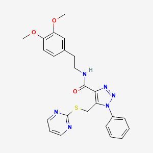 molecular formula C24H24N6O3S B2877511 N-(3,4-dimethoxyphenethyl)-1-phenyl-5-((pyrimidin-2-ylthio)methyl)-1H-1,2,3-triazole-4-carboxamide CAS No. 1105242-13-4