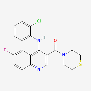 molecular formula C20H17ClFN3OS B2877528 N-(2-CHLOROPHENYL)-6-FLUORO-3-(THIOMORPHOLINE-4-CARBONYL)QUINOLIN-4-AMINE CAS No. 1358236-21-1