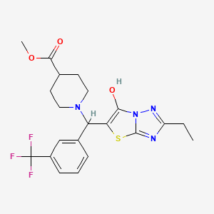 molecular formula C21H23F3N4O3S B2877597 Methyl 1-((2-ethyl-6-hydroxythiazolo[3,2-b][1,2,4]triazol-5-yl)(3-(trifluoromethyl)phenyl)methyl)piperidine-4-carboxylate CAS No. 886908-00-5