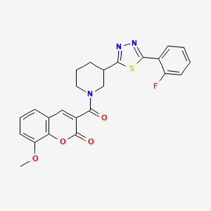 molecular formula C24H20FN3O4S B2877626 3-(3-(5-(2-fluorophenyl)-1,3,4-thiadiazol-2-yl)piperidine-1-carbonyl)-8-methoxy-2H-chromen-2-one CAS No. 1351596-49-0