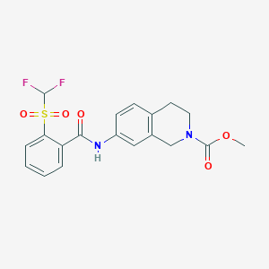 molecular formula C19H18F2N2O5S B2877630 methyl 7-(2-((difluoromethyl)sulfonyl)benzamido)-3,4-dihydroisoquinoline-2(1H)-carboxylate CAS No. 1797803-54-3