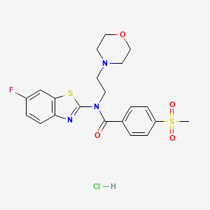 molecular formula C21H23ClFN3O4S2 B2877667 N-(6-FLUORO-1,3-BENZOTHIAZOL-2-YL)-4-METHANESULFONYL-N-[2-(MORPHOLIN-4-YL)ETHYL]BENZAMIDE HYDROCHLORIDE CAS No. 1215472-97-1