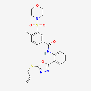 molecular formula C23H24N4O5S2 B2877683 4-methyl-3-(morpholin-4-ylsulfonyl)-N-{2-[5-(prop-2-en-1-ylsulfanyl)-1,3,4-oxadiazol-2-yl]phenyl}benzamide CAS No. 923146-56-9