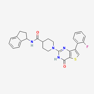 molecular formula C27H25FN4O2S B2877718 N-(2,3-dihydro-1H-inden-1-yl)-1-[7-(2-fluorophenyl)-4-oxo-3,4-dihydrothieno[3,2-d]pyrimidin-2-yl]piperidine-4-carboxamide CAS No. 1243093-01-7