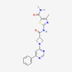 molecular formula C21H22N6O2S B2877736 N,N,4-trimethyl-2-(1-(6-phenylpyrimidin-4-yl)azetidine-3-carboxamido)thiazole-5-carboxamide CAS No. 2034476-06-5