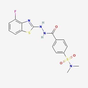 molecular formula C16H15FN4O3S2 B2877793 4-(2-(4-fluorobenzo[d]thiazol-2-yl)hydrazinecarbonyl)-N,N-dimethylbenzenesulfonamide CAS No. 851978-79-5