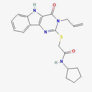 molecular formula C20H22N4O2S B2877811 N-cyclopentyl-2-{[4-oxo-3-(prop-2-en-1-yl)-3H,4H,5H-pyrimido[5,4-b]indol-2-yl]sulfanyl}acetamide CAS No. 888448-85-9