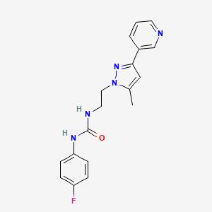 molecular formula C18H18FN5O B2877832 1-(4-fluorophenyl)-3-(2-(5-methyl-3-(pyridin-3-yl)-1H-pyrazol-1-yl)ethyl)urea CAS No. 2034289-65-9