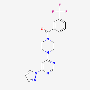 molecular formula C19H17F3N6O B2877839 (4-(6-(1H-pyrazol-1-yl)pyrimidin-4-yl)piperazin-1-yl)(3-(trifluoromethyl)phenyl)methanone CAS No. 1171226-90-6