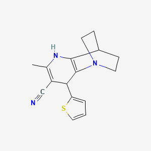 molecular formula C16H17N3S B2877846 5-Methyl-3-(2-thienyl)-1,6-diazatricyclo[6.2.2.0~2,7~]dodeca-2(7),4-diene-4-carbonitrile CAS No. 860644-74-2