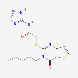 molecular formula C15H18N6O2S2 B2877869 2-({4-oxo-3-pentyl-3H,4H-thieno[3,2-d]pyrimidin-2-yl}sulfanyl)-N-(4H-1,2,4-triazol-3-yl)acetamide CAS No. 1115905-76-4