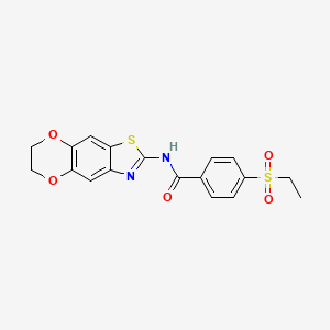 molecular formula C18H16N2O5S2 B2877873 N-{10,13-dioxa-4-thia-6-azatricyclo[7.4.0.0^{3,7}]trideca-1,3(7),5,8-tetraen-5-yl}-4-(ethanesulfonyl)benzamide CAS No. 886921-67-1