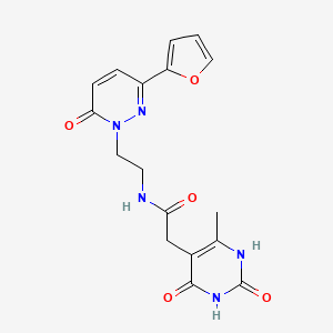 molecular formula C17H17N5O5 B2877918 N-(2-(3-(furan-2-yl)-6-oxopyridazin-1(6H)-yl)ethyl)-2-(6-methyl-2,4-dioxo-1,2,3,4-tetrahydropyrimidin-5-yl)acetamide CAS No. 1203054-29-8