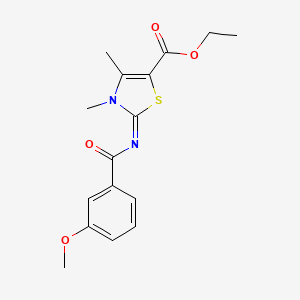 molecular formula C16H18N2O4S B2877940 ethyl (2Z)-2-[(3-methoxybenzoyl)imino]-3,4-dimethyl-2,3-dihydro-1,3-thiazole-5-carboxylate CAS No. 476628-12-3