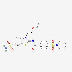 molecular formula C23H28N4O6S3 B2877968 N-[(2Z)-3-(2-ethoxyethyl)-6-sulfamoyl-2,3-dihydro-1,3-benzothiazol-2-ylidene]-4-(piperidine-1-sulfonyl)benzamide CAS No. 865173-83-7