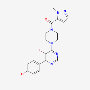 [4-[5-Fluoro-6-(4-methoxyphenyl)pyrimidin-4-yl]piperazin-1-yl]-(2-methylpyrazol-3-yl)methanone