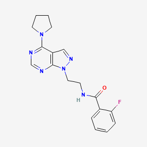 molecular formula C18H19FN6O B2878018 2-fluoro-N-(2-(4-(pyrrolidin-1-yl)-1H-pyrazolo[3,4-d]pyrimidin-1-yl)ethyl)benzamide CAS No. 1021025-44-4