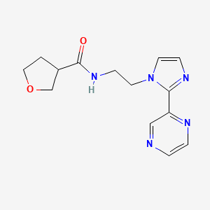 molecular formula C14H17N5O2 B2878019 N-{2-[2-(pyrazin-2-yl)-1H-imidazol-1-yl]ethyl}oxolane-3-carboxamide CAS No. 2034234-41-6