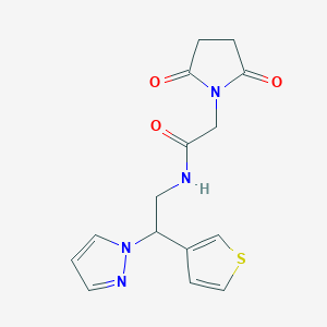 molecular formula C15H16N4O3S B2878022 N-(2-(1H-pyrazol-1-yl)-2-(thiophen-3-yl)ethyl)-2-(2,5-dioxopyrrolidin-1-yl)acetamide CAS No. 2034340-00-4