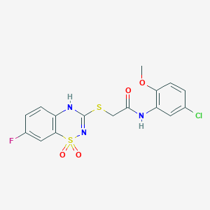 molecular formula C16H13ClFN3O4S2 B2878027 N-(5-chloro-2-methoxyphenyl)-2-[(7-fluoro-1,1-dioxo-4H-1lambda6,2,4-benzothiadiazin-3-yl)sulfanyl]acetamide CAS No. 886954-44-5