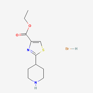 molecular formula C11H17BrN2O2S B2878030 Ethyl 2-(piperidin-4-yl)-1,3-thiazole-4-carboxylate hydrobromide CAS No. 692756-87-9