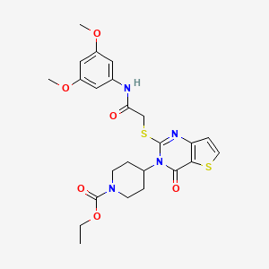 molecular formula C24H28N4O6S2 B2878064 ethyl 4-(2-((2-((3,5-dimethoxyphenyl)amino)-2-oxoethyl)thio)-4-oxothieno[3,2-d]pyrimidin-3(4H)-yl)piperidine-1-carboxylate CAS No. 1795412-59-7