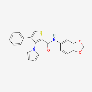 molecular formula C22H16N2O3S B2878074 N-(2H-1,3-benzodioxol-5-yl)-4-phenyl-3-(1H-pyrrol-1-yl)thiophene-2-carboxamide CAS No. 1040632-61-8