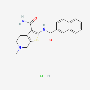 molecular formula C21H22ClN3O2S B2878076 2-(2-Naphthamido)-6-ethyl-4,5,6,7-tetrahydrothieno[2,3-c]pyridine-3-carboxamide hydrochloride CAS No. 1177772-22-3