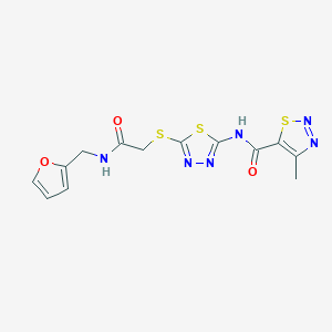 molecular formula C13H12N6O3S3 B2878081 N-(5-((2-((furan-2-ylmethyl)amino)-2-oxoethyl)thio)-1,3,4-thiadiazol-2-yl)-4-methyl-1,2,3-thiadiazole-5-carboxamide CAS No. 1226451-25-7