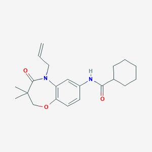 molecular formula C21H28N2O3 B2878093 N-(5-allyl-3,3-dimethyl-4-oxo-2,3,4,5-tetrahydrobenzo[b][1,4]oxazepin-7-yl)cyclohexanecarboxamide CAS No. 921863-51-6