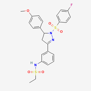 molecular formula C24H24FN3O5S2 B2878112 N-(3-(1-((4-fluorophenyl)sulfonyl)-5-(4-methoxyphenyl)-4,5-dihydro-1H-pyrazol-3-yl)phenyl)ethanesulfonamide CAS No. 851782-83-7